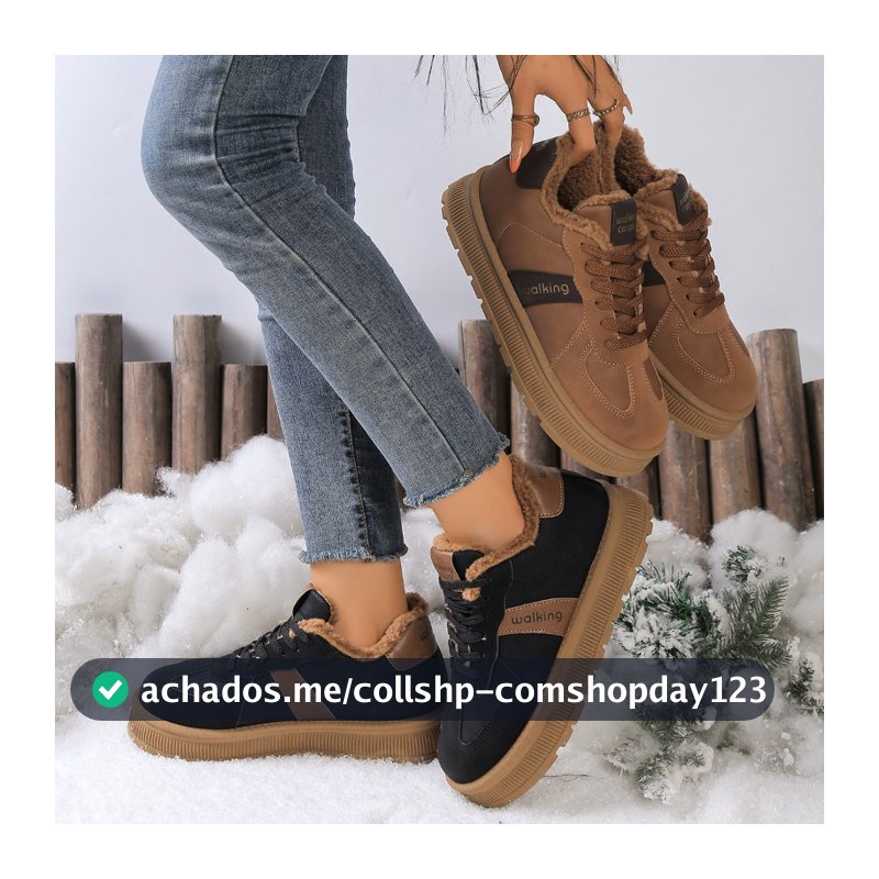 Tênis Feminino de Inverno, Estilo Retrô, Sola Grossa, Bico Redondo, Mocassim, Novo 2026, Simples, Forrado com Lã, Antiderrapante, Calçados Femininos