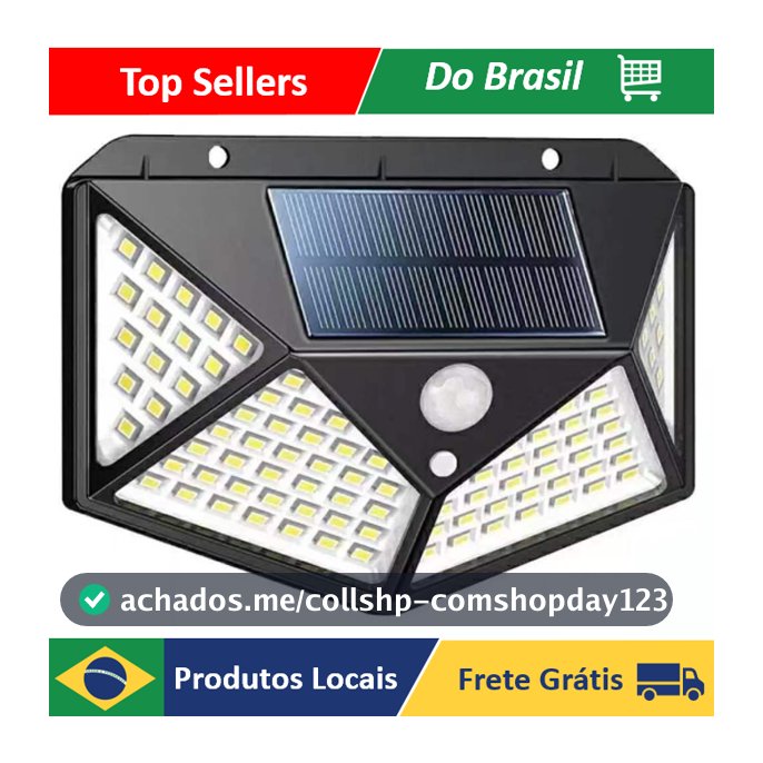 Luminária/Luz/Luz de Emergência pra Parede c/ Placa Solar 100 Led Sensor de Presença Com 3 Funções-ENVIO IMEDIATO P/ TODO BRASIL