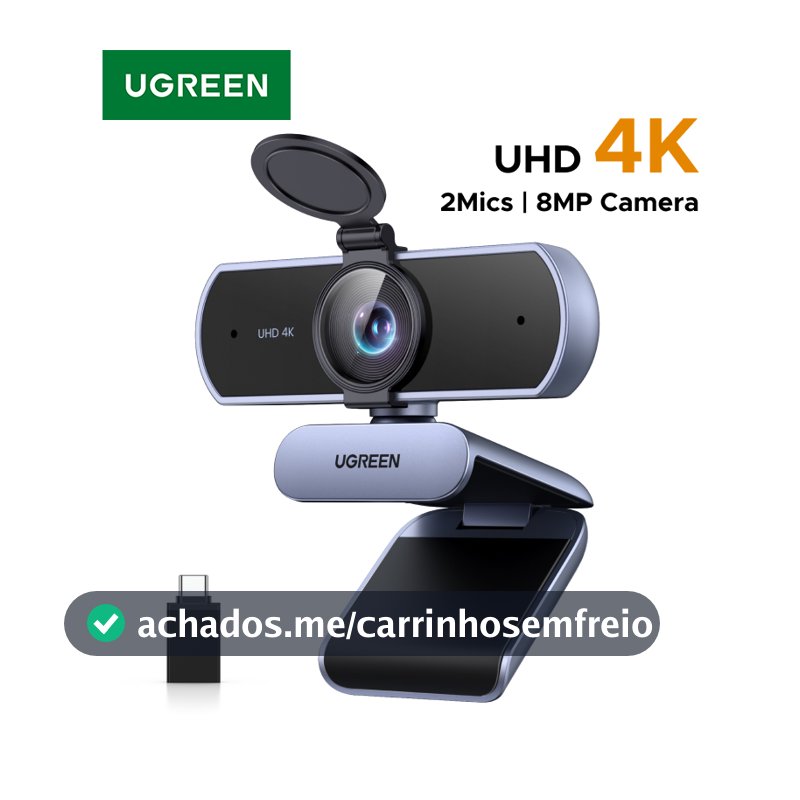 Webcam UGREEN 4K FHD 1080P 8MP para PC, com foco automático PDAF, dois microfones com cancelamento de ruído, ideal para Zoom/Teams/Google Meet.