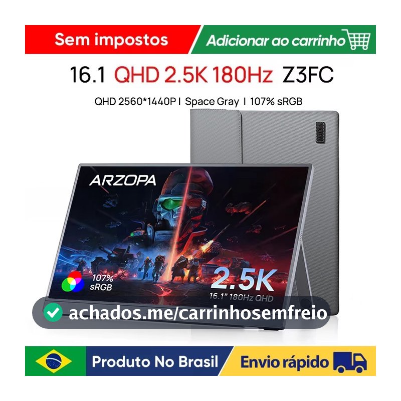 Monitor Portátil 16,1 180Hz 2,5K IPS Cinza Espacial