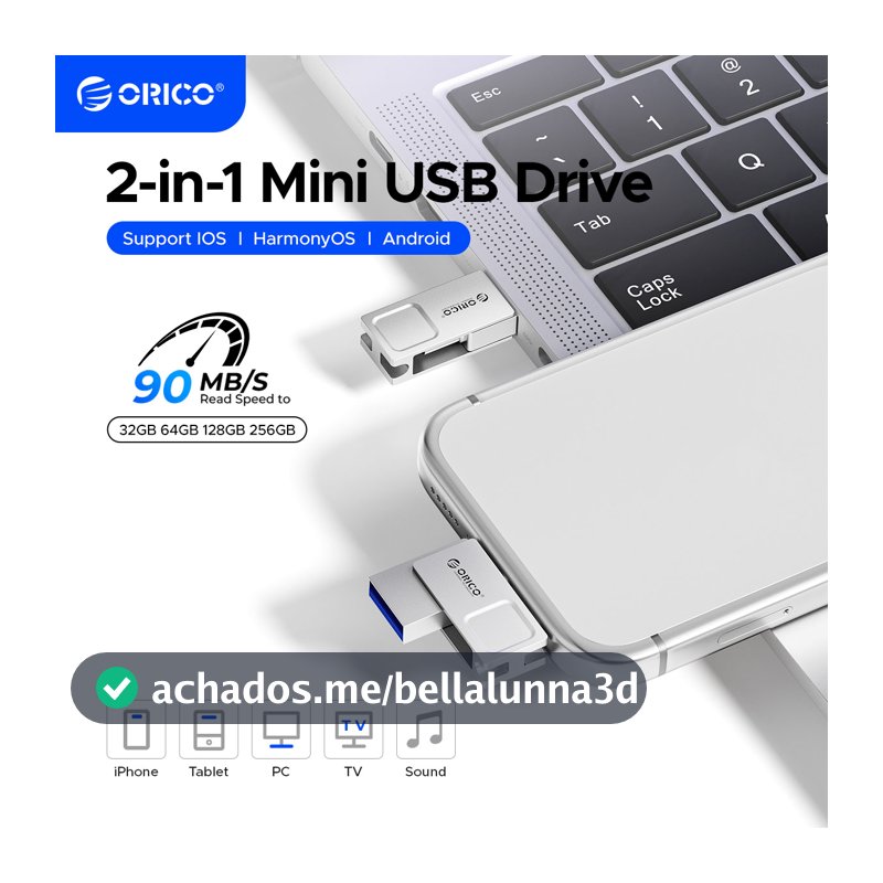 Pen Drive USB C Dual Flash Drive ORICO USB3.2 Mini 2 em 1 OTG para MacBook Android Carro 256GB 128GB 32GB 64GB