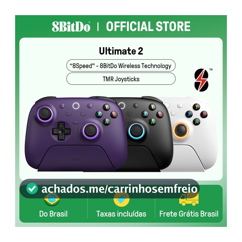 Controle Sem Fio 8BitDo Ultimate 2 para PC e Android com Joysticks TMR, Gatilhos Comutáveis, Controle de Movimento, 8 Velocidades