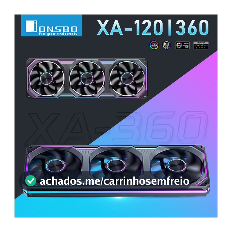 Ventoinha para Gabinete Jonsbo XA-120/240/360 com Espelho Trilateral e Sincronização ARGB, Ventoinha de Resfriamento para CPU 120mm PWM AIO Silenciosa para PC Gaming