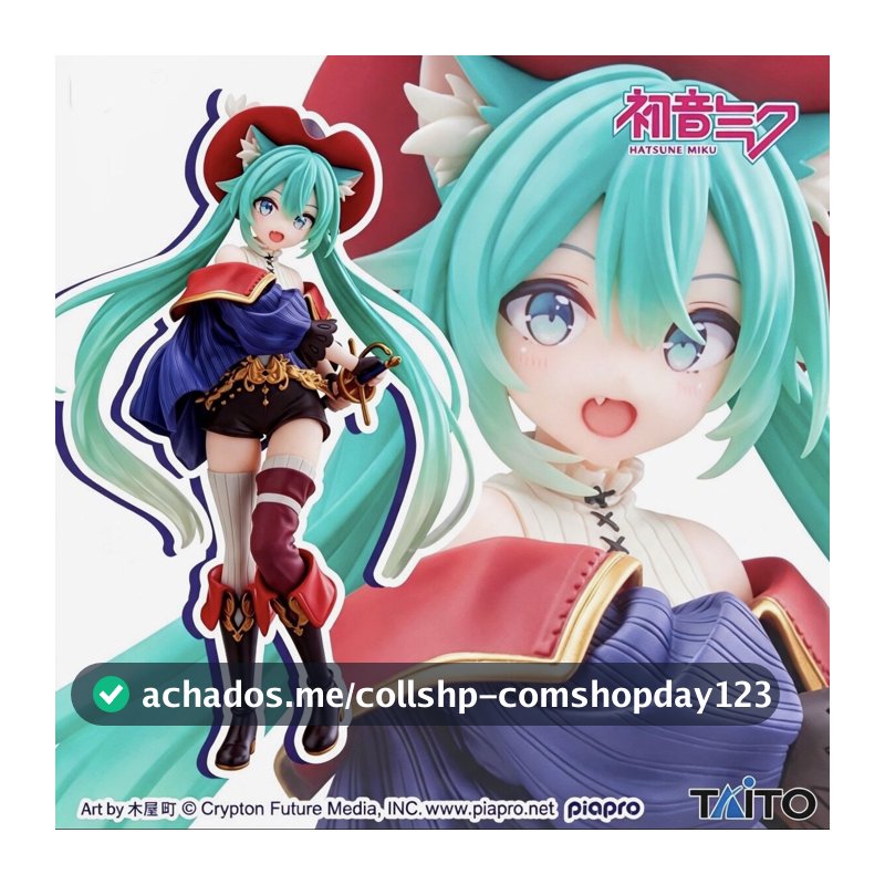 Figura de ação fofa de mesa Hatsune Miku, Miku da Terra Encantada, Gatinha de Botas, estatueta de anime, modelo de menina kawaii, brinquedo adorável para decoração.