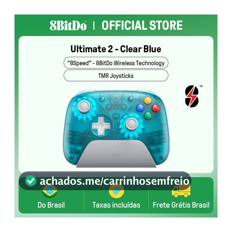 Controle Sem Fio 8BitDo Ultimate 2 para PC e Android com Joysticks TMR, Gatilhos Comutáveis, Controle de Movimento, 8 Velocidades