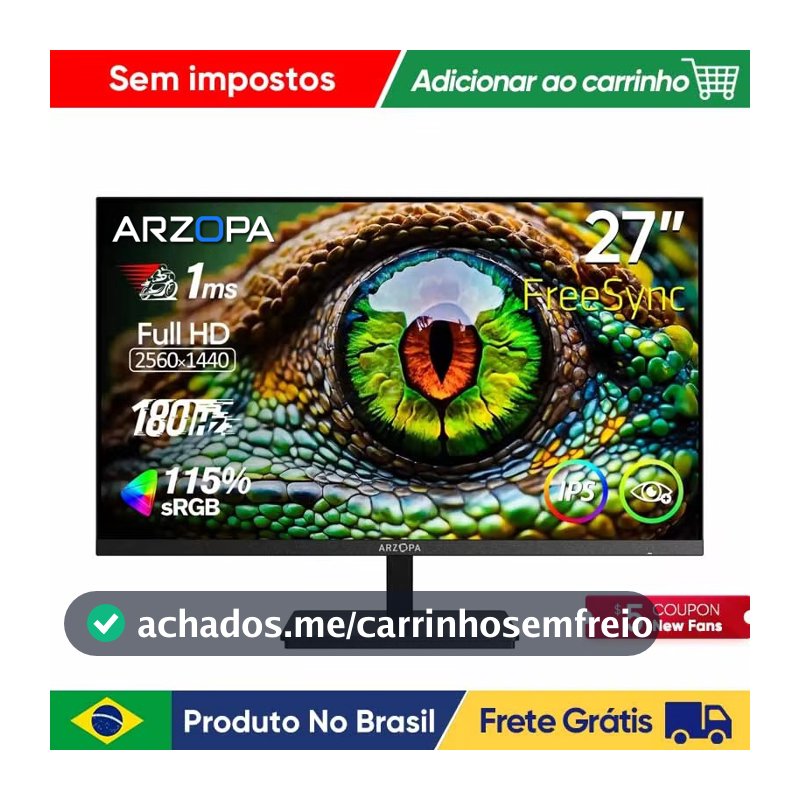 Monitor Gaming 27 QHD 180Hz ARZOPA IPS