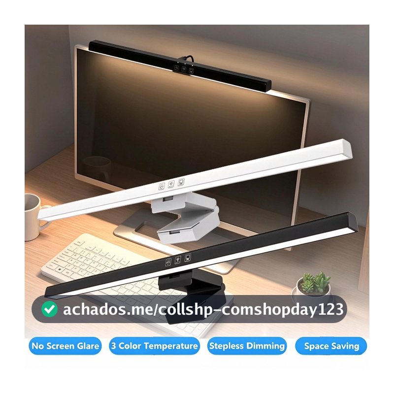 Barra de Luz para Monitor de Cuidados Oculares HTMCK, Luminária Suspensa Antirreflexo para Tela, 3 Temperaturas de Cor, Dimerização Contínua para Jogos e Estudo